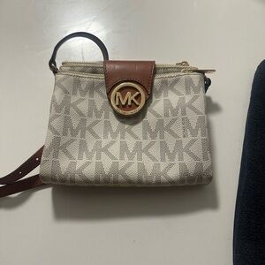 Michael Kors Tan and Brown Logo Crossbody Bag